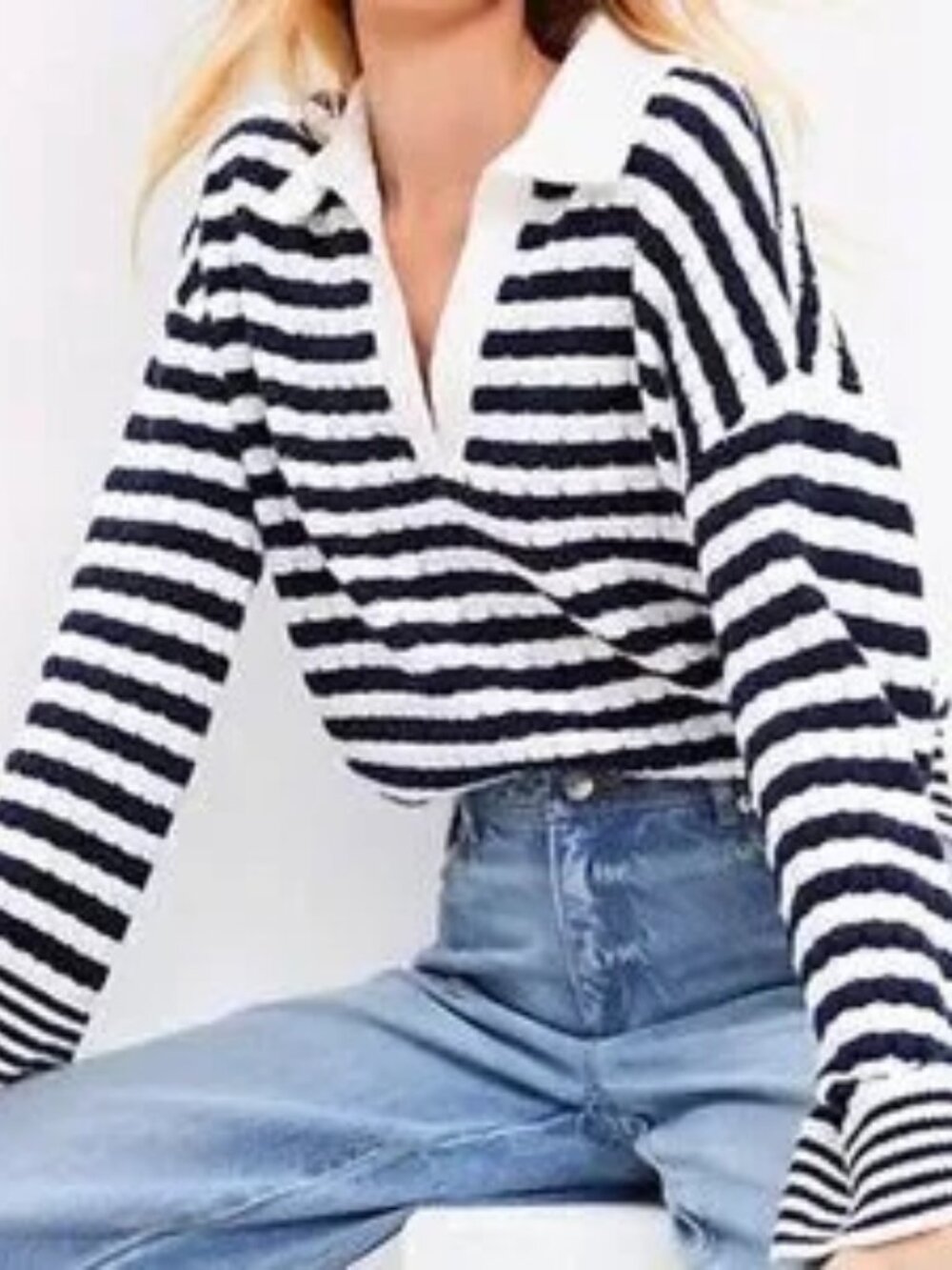 LOFT stiped V-neck collared sweater, size M